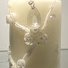 .Embross Peony Pattern White Pillar Candle 3x4..Wh