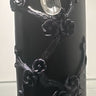 .Embross Peony Pattern Black Pillar Candle 3x6..Bl