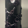 .Embross Peony Pattern Black Pillar Candle 3x9..Bl